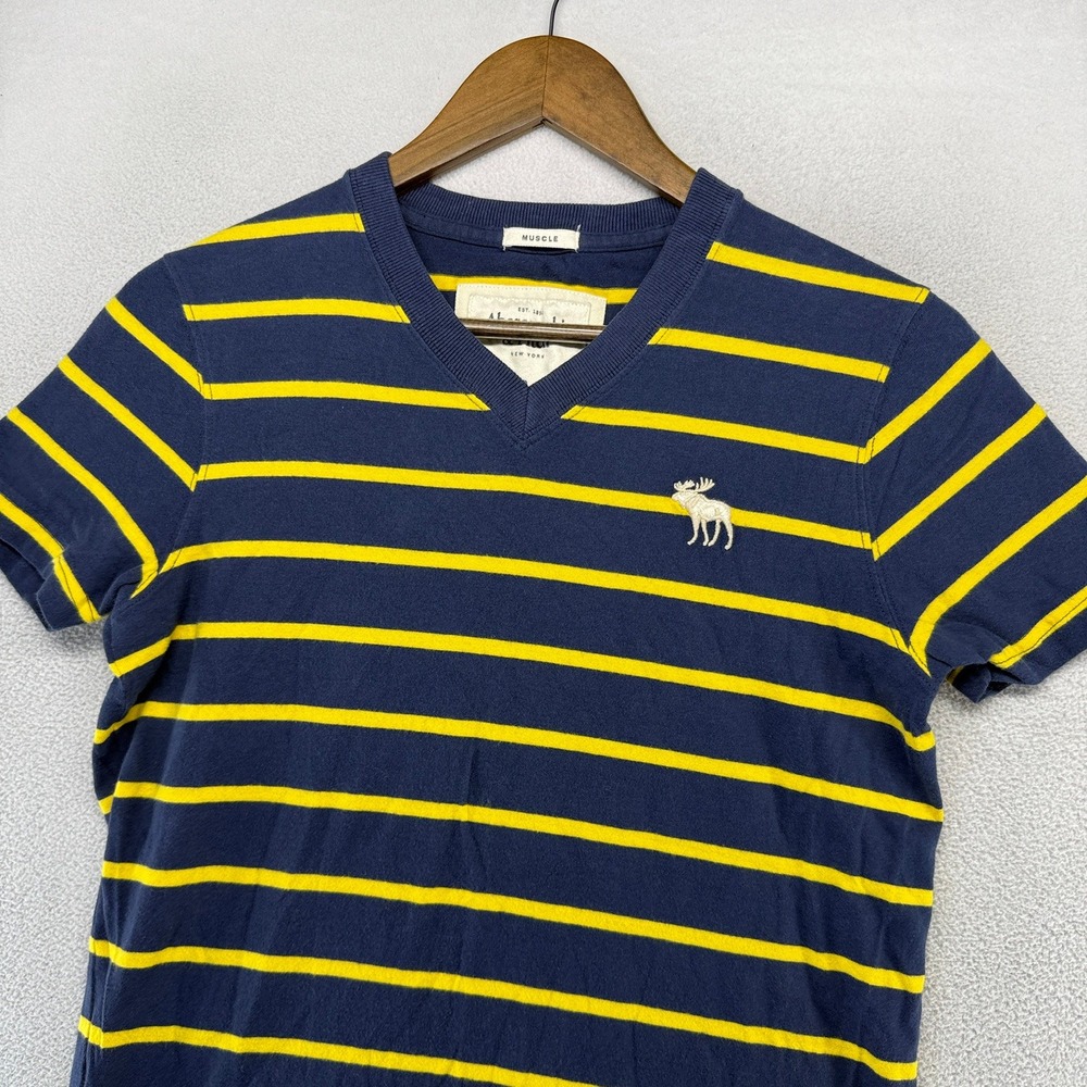Vintage Abercrombie Fitch Shirt men's Small Blue Yellow Muscle Striped 2000s y2k